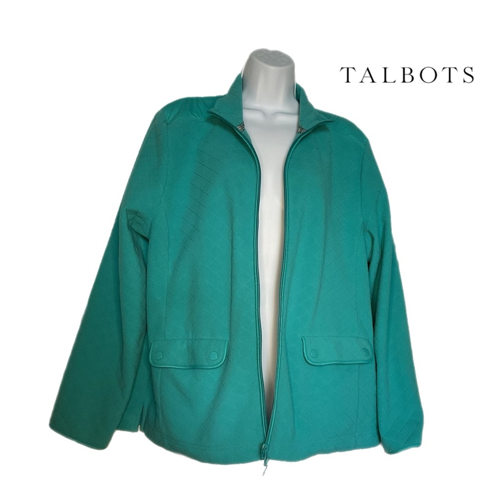 Talbots XL Women's Turquoise Jacket Zipper Snap Pockets Quilting Soft